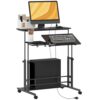 Calivox Adjustable Standing Desk with Power Outlets Wheels Shelf Black