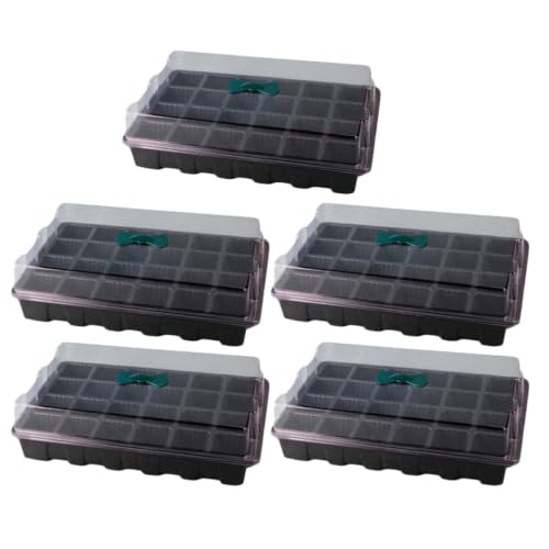 CALLARON Plant Germination Tray Set Black 5 Sets Plastic Seed Starting Kit with Detachable Nursery Pots and Lids, Starting Kit Featuring Heat Preservation and See-Through Design for