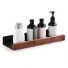 CALUCAB 11.81IN Aluminum and Walnut Bathroom Shower Caddy Wall Mounted Shower Shelf Adhesive Rustproof Shower Basket for Bathroom Storage and Organisation