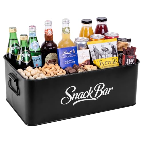 Candco Metal Snack Organizer for Countertop, 4 Compartment Snack Bar Station Organizer with Handles, Black Snack Basket Container Box, Snack Holder Tray for Kitchen Pantry Cabinet Office Movie Night
