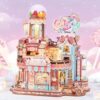 Candy Workshop DIY 3D Puzzle Transmission Model Kit, DIY Candy House Wooden Puzzle Building Block Toy, Cute, Playful Build Rotatable Colorful Candy Jars with Music & Lights