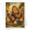 CAPYTINI Bigfoot And Gnomes Whimsical Forest Card Blank Greeting Card Cute Fantasy Art For Nature Lover Enchanted Garden Scene