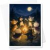 CAPYTINI Cats Around Campfire Blank Greeting Card Cute Animal Card For Cat Lover Whimsical Night Scene Everyday Card Friendship