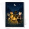 CAPYTINI Cats Around Campfire Card Cute Animal Blank Greeting Card For Cat Lover Whimsical Night Scene Everyday Card For Friend