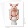 CAPYTINI Funny Pig On Toilet Card Blank Greeting Card For Animal Lover Cute Farm Animal Everyday Card Whimsical