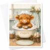 CAPYTINI Highland Cow Bath Time Card Cute Animal Blank Greeting Card For Her Funny Everyday Card Adorable Cow Lover Gift