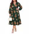 CARCOS Plus Size Wedding Guest Dress Long Sleeve Empire Waist Green XL