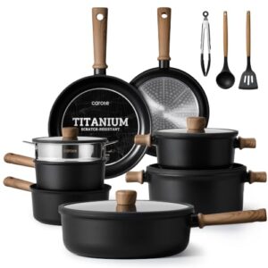 CAROTE 15pcs Cookware Set Nonstick pots and pans set black