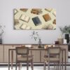 Cartoon Book Canvas Wall Artwork Decor,Vintage Volume Collection Wall Painting for Girls Boys,Retro College Poster Pictures,Beige Framed Canvas Wall Art,48" Lx24 W
