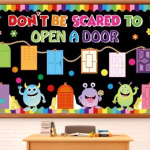 Cartoon Monster Bulletin Board Set Colorful Door Shaped Paper Cutouts Cute Monster Classroom Decor Motivational Door Cutouts for Back to School Teacher Office Home Chalkboard Wall Party Decor