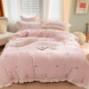 Cartoon Style Double-Sided Milk Velvet Four-Piece Cute Bear Embroidery Quilt Cover Thick Coral Velvet Bedding (Color : B Size : 2m) (C 2m)