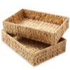 Casafield Set of 2 Bathroom Storage Baskets, Natural - Water Hyacinth, 15.75" W x 11.25" D x 3.25" H, Woven Toilet Tank Topper Bins for Organizing Tissues, Toilet Paper, Toiletries, Shelves