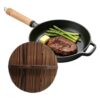 Cast Iron Skillets with Lid Non Stick Wooden Handle Ergonomic Skillet