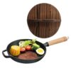 Cast Iron Skillet with Lid Removable Wooden Handle Ergonomic Pot