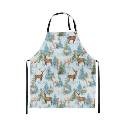 Castle Fairy Winter Wonderland Deer Apron Snowy Stag Elk Wooden Sign Landscape Apron Suitable for Baking Gardening Housework Painting Rustic Holiday Kitchen Aprons for Kid No Pocket 31"x26" Brown Cyan