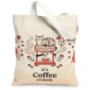 Cat Coffee Lover Quote Fanciful Canvas Tote Bag 13x15 Inch