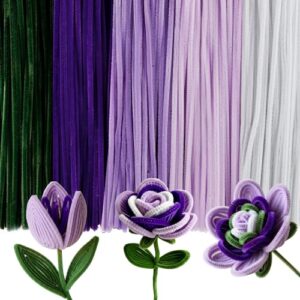 Caydo Purple Flower Pipe Cleaners, 500 Pieces Chenille Stems, 12inchx6 mm