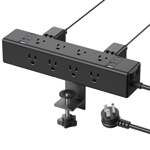 CCCEI 45W Per Side USB-C Desktop Outlet Station, Clamp Power Strip Surge Protector 4800J, Home Office Standing Desk Organizers and Accessories, 15FT 14AWG 15A Extension Cord, Switch, ETL Listing.