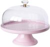 Ceramic Dessert Plate and Plastic Dome Creative Pastry Dessert Table Restaurant Bread Display Stand Decorative Serving Tray (Color : Pink) (Pink)