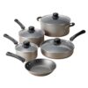 Champagne 9-Piece Non-Stick Cookware Set with Ratiyae Coating – Versatile Cooking Set Bundle, Non-Stick Surface, Dishwasher Safe, Great for Family Dinners.