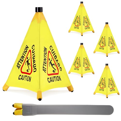Chapou 4 Pcs Pop up Wet Floor Sign with Storage Tube 20 Inch Wet Safety Signs Commercial Caution Safety Cone Pop up Caution Sign for Commercial Stores Grocery Restaurant Restroom Office Use