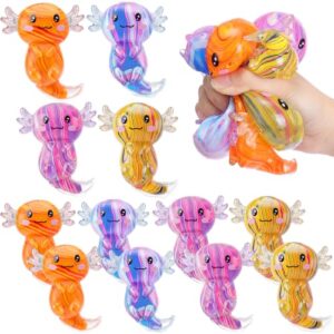 Charnoel 12 Pack Axolotl Stress Balls Sensory Fidget Toys Gradient Flowing Style Soft Slow Rising Stretchy Anxiety Relief Squeeze Toys for Adults Desk Relaxation Gifts 4 Colors