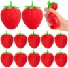 Charnoel 12 Pcs Strawberry Stress Balls Bulk Gifts Peel Strawberry Stress Relief Play Things Simulation Fruit Squeeze Sensory Playthings Soft Scented Decompression Novelty Birthday Party Favors