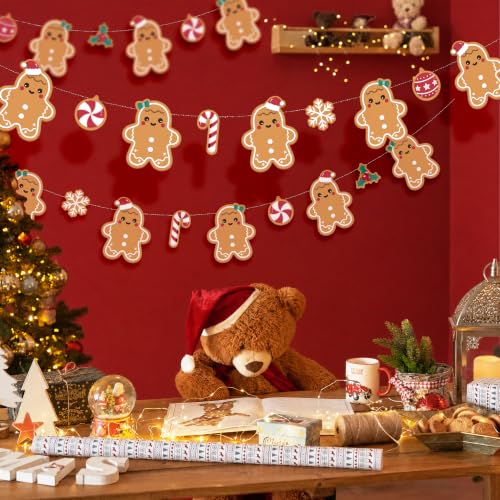 Cheerland Winter Party Decorations Gingerbread Man Banner Merry Garland Hanging for Birthday Baby Shower Xmas Decor Classroom Photo Backdrop Holiday Decor New Year Christmas Party Supplies