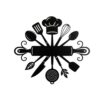 Chef Hat Cooking Utensils Rolling Pin Metal Wall Art Rustic Kitchen Wall Decor (Black,16in)