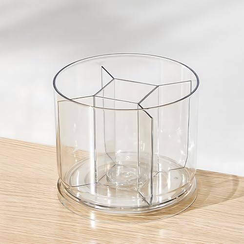 Chemlliy 360 Degree Rotating Desk Organizer, Dual-Purpose Pencil Pen Holder, Rotating Desk Pen Organizer with 5 Compartments, Marker Caddy Pencil Cup for Office, Home, School (Clear)