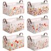 CHENGU 6 Pack Fall Flower Storage Bin Collapsible Wildflower Basket for Gifts Vintage Flower Holiday Decor Large Fall Basket Foldable Autumn Thanksgiving Box with Handle for Room Nursery Office Home