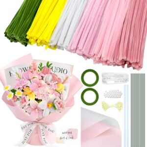 CH HAICHENG 500 Pcs Pipe Cleaner Craft, Pipe Cleaners Flower Kit, 6 Colors Chenille Stems for DIY Flower Making Kit with Instruction, Art and Craft Supplies