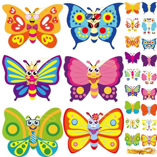 chiazllta 30 Packs Butterfly Craft Kits DIY 3D Rainbow Butterfly Ornaments Decorations Art Set Paper Stickers Arts and Crafts for Kids Spring Summer Camping Party Classroom Activities Supplies