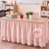 Chicplaid Pink Ruffle Teacher Desk Skirt Rustic Linen Texture Teacher Desk Skirt Rectangle Round Table Tablecloth for Back to School Classroom Decor Office Bookcase Cabinet Supplies