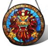 Chinese Lion Dance Abstract Stained Glass Style Suncatcher,Window Hanging Decor,DIY Puzzle,New Year & Holiday Gift,7.4 in,83 Pieces Irregular Pieces