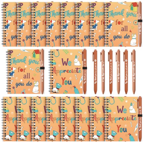 Chivertion 40 Pcs Vet Tech Week Gifts Bulk Veterinary Spiral Notebooks with Matching Ballpoint Pens, Appreciation Present for Vet Technician Assistant Doctor Nurse Pet Staff Dog Lover Office Supplies