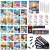 Cholemy 148 Pcs 24 Set Paint and Sip Kit for Adults 8"x 10" Pre Drawn Canvas with Acrylic Paint Set Wash Cup Brushes Palettes Painting Favor for DIY Adult's Date Night Party Supply(Seaside Scenery)