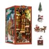 Christmas Book Nook Kit, Miniature Dollhouse with LED Light Bookend Book Stand Decor, 3D Wooden Puzzle Craft Kit Xmas Gift for Adults