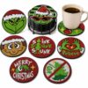 Christmas Diamond Painting Coasters for Kids, 8 Pack 4 Inch Round Christmas