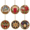 Christmas DIY Rhinestone Diamond Painting Ornaments 6pcs Wooden Pendants