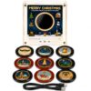 Christmas Mini Vinyl Record Player Music Box, NFC Magnetic Fridge Decor, with 9 Programmable Vinyl Records, Retro LED Turntable Display Gift for Christmas Birthday Lovers Desk Kitchen Decoration