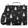 Christmas Trees Snowflakes Black Zipper Binder Bag 3 Ring File Folder Large Zippered Binder Document Organizer with Shoulder Strap Fits Laptop for School Work Office Supplies Portable