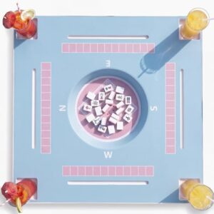 Chumia Mahjong Game Floating Table for Pool 32 x 32 Inch Double Side Mahjong Table Poker Float Board Swimming Pool and Hot Tub Float Board for Card Games, Dominoes, Poker(Blue,Lotus)
