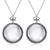 Chunful 2 Pcs 10X Magnifying Glass Necklace for Women Reading Magnifying Glasses Pendant Necklace with Chain for Library, Reading, Zooming and Jewelry (Silver)