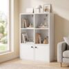 Chyanmoo 6 Cube Storage Organizer with 2 Doors, Freestanding Bookcase Shelf with Open Compartments and Closed Cabinet Storage, Modern Display Cabinet for Living Room, Bedroom, Home Office
