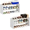 Cidaziya 2 Pack 2 Tier Small Shoe Rack for Closet, Stackable Shoe Shelf Organizer, Wood and Cloth Structure, Hold 18-24 Pairs of Shoes, Portable White Shoe Storage Organizer, Size 28.5"* 11" * 13"