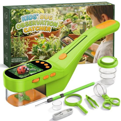 CIMELR Kids Bug Catcher with 2.4" Screen, 500X Digital Microscope, 1080P Photo/Video, 1000mAh Battery, 8 LED, PC Real-Time Imaging, STEM Nature Toy & Gift for Boys Girls Ages 3-12
