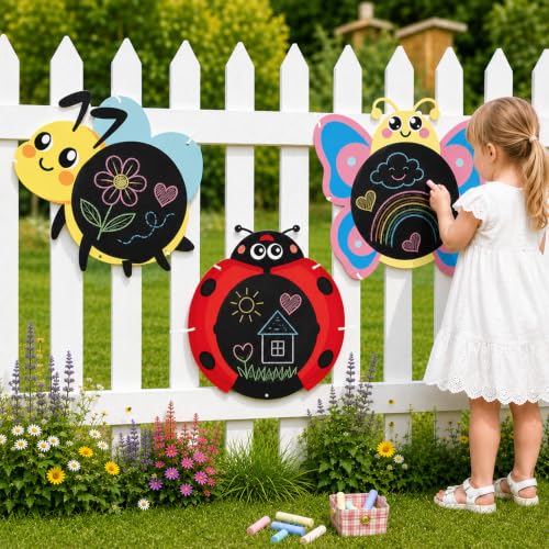Cinrobiye 3 Pcs Giant Insect Chalkboard Wall Decor, Butterfly Bee Ladybug Writable Blackboard Panels, Weatherproof Corrugated Plastic Classroom Back to School Bulletin Board Decor for Indoor Outdoor