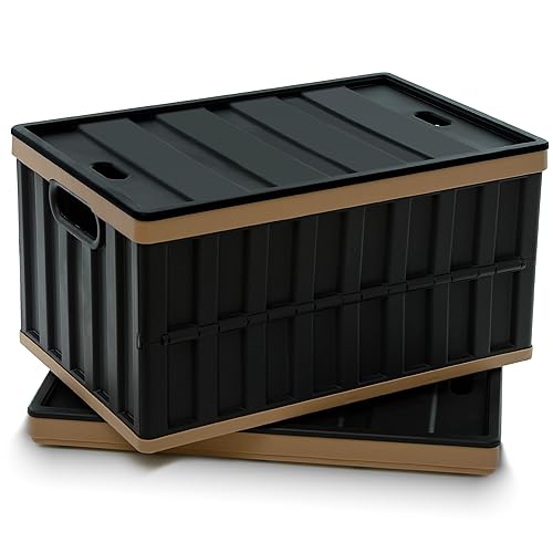 Citylife 64L Collapsible Storage Bins with Lids Plastic Storage Containers for Organizing Stackable Storage Box Large Heavy Duty Utility Crates, 2 Packs