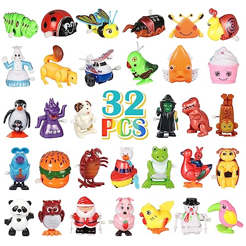 CIUGEO 32 PCS Assorted Wind-up Toys for Kids, Bulk Windup Animals Walking Jumping Swimming Flipping Clockwork Toys Stocking Stuffers for Kids, Easter Basket Stuffer